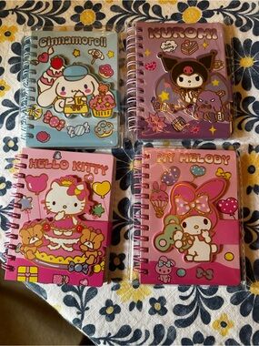 Set of 4 Kawaii Mini Spiral Notebooks Cinnamoroll Kuromi Hello Kitty My Melody